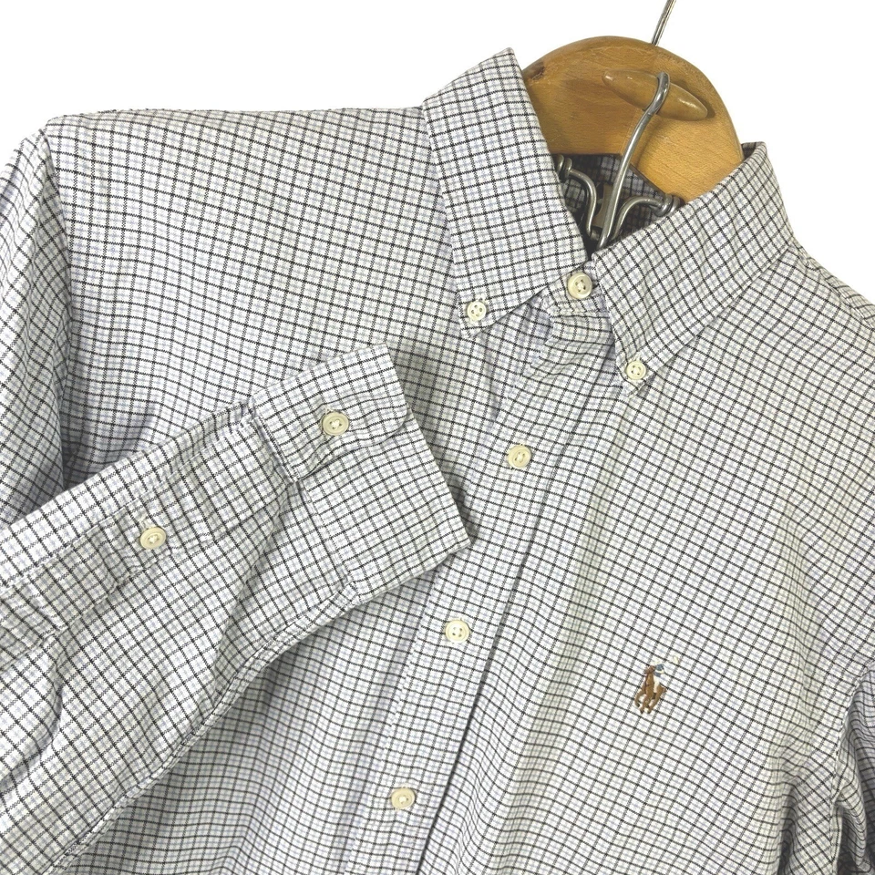 Camisa Polo Ralph Lauren Para Hombre Mediana Blanca y Azul A Cuadros Preppy Carne Pony Foto 2 de 4