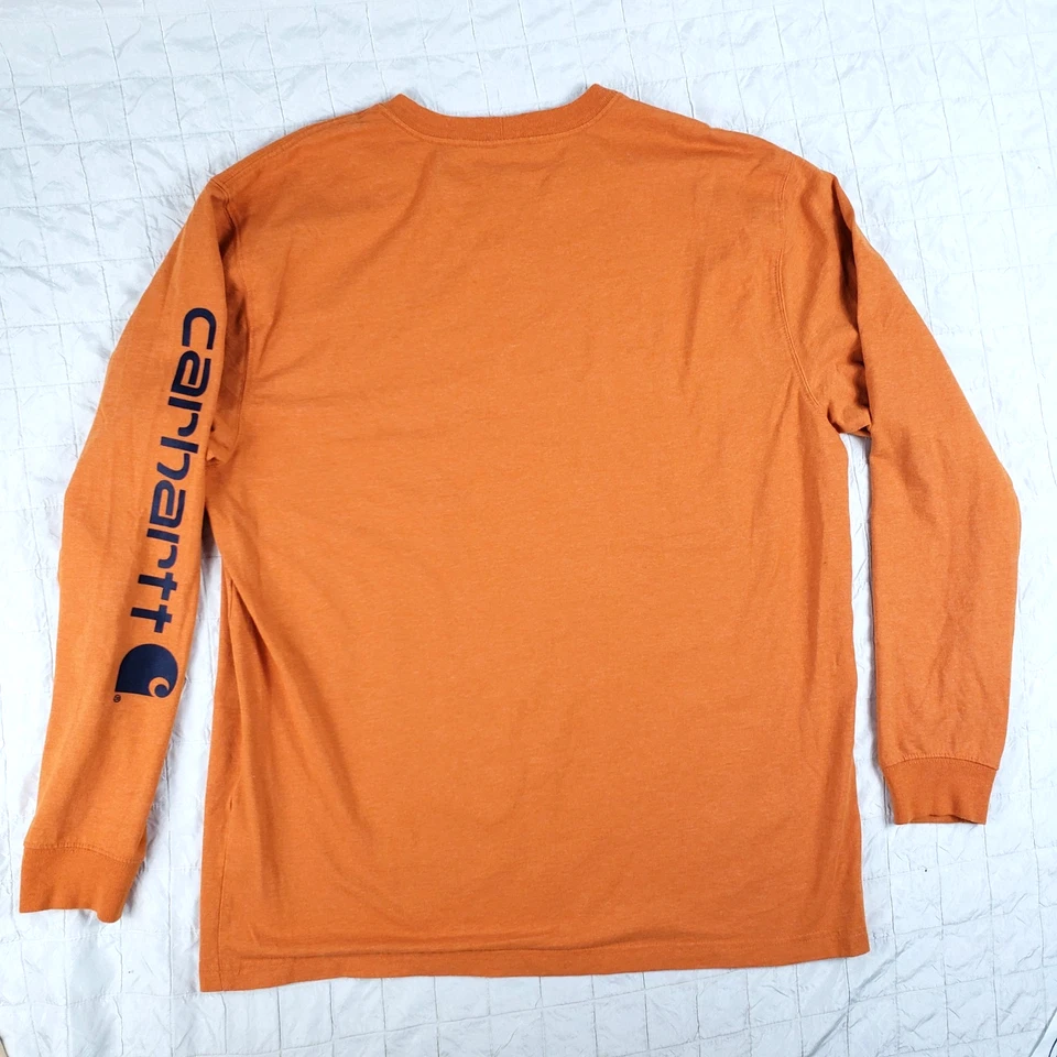 Camiseta Carhartt Para Hombre GRANDE Calce Suelto K231 Q66 Naranja Manga Larga Gráfico Logo Foto 2 de 4