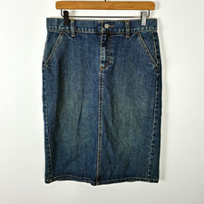 GAP Women's Blue Stretch Denim Pencil Skirt Pockets Button Size 6 Knee Length