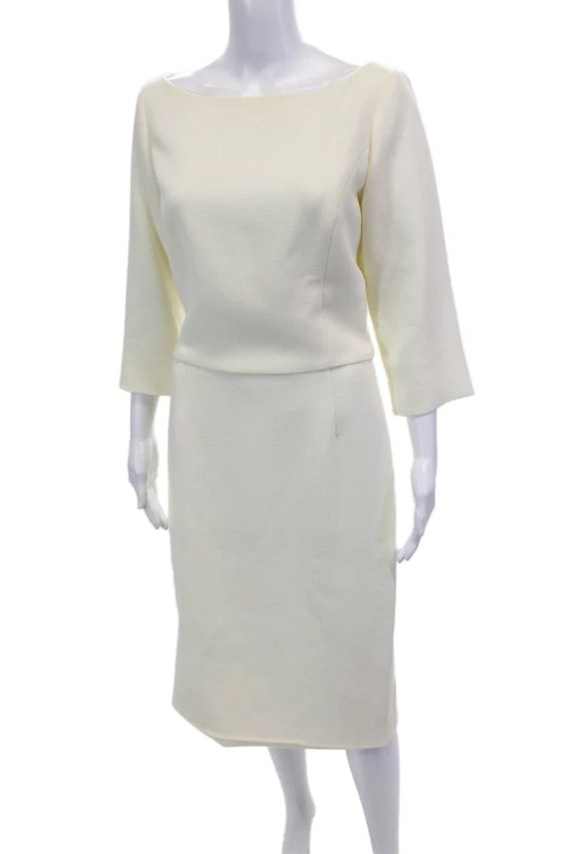 Vestido midi Vanessa Fox para mujer cuello redondo mangas cortas dobladillo abertura beige talla 12 Foto 2 de 4