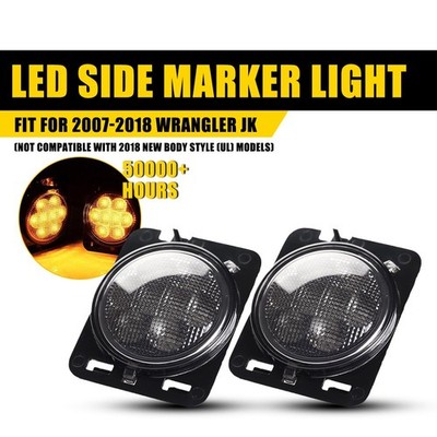 LED Marker Side Lights Fender Amber Smoked 2pc For Lens Jeep Wrangler JK 2007-18