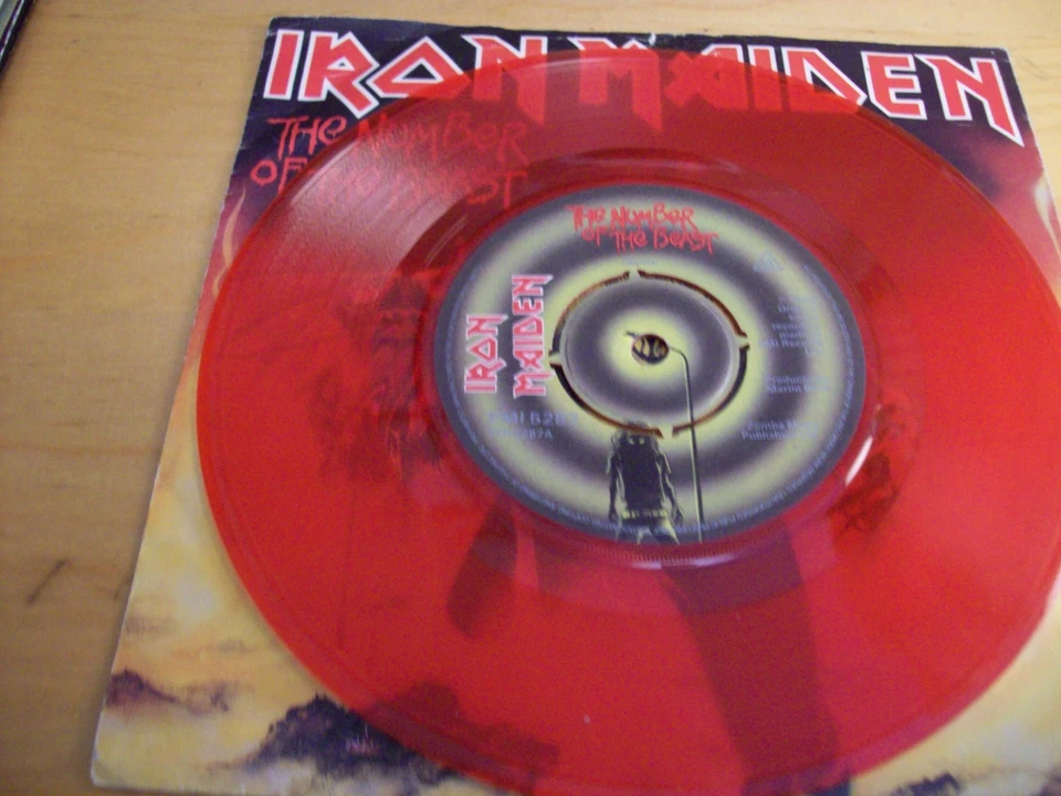 IRON MAIDEN -NUMBER OF THE BEAST - RED VINYL -7" -1982 - VG+/FAIR - Image 3 of 4