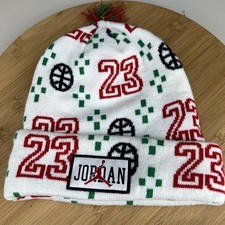 Jordan Nike Beanie Hat Cap YOUTH KIDS OSFM Knit White 23 Cuffed Jumpman Logo
