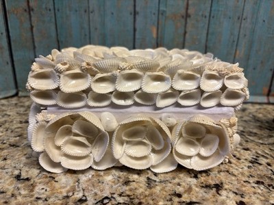 Vintage SEASHELL  Jewelry TRINKET BOX Nautical Ocean Sea Shell Diamond Shaped Lg