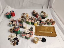 Lot Vintage Spools Thread Variety Colors, Buttons, Sewing Kit