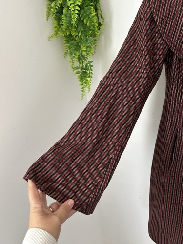 Topshop Womens Red Checked Herringbone Style Overcoat Coat Size 12, - Picture 3 of 14