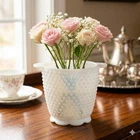 Vintage White Milk Glass Hobnail Planter Cache Pot Double Handle Decorative Vase
