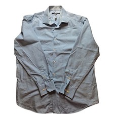 Perry Ellis Portfolio Mens Dress Shirt Blue White Micro Check Classic Fit 16.5 L