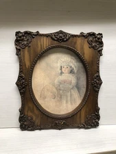 Antique Doll R Hendrickson Signed Print Beautiful Carved Ornate Wood Frame