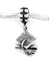 Sterling Silver Graduation Hat Cap Diploma Graduate Dangle Bead Charm