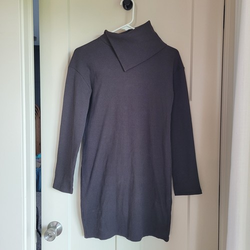 Zara Womens Midi Ribbed Sweater Dress Asymmetrical Collar Sz S Brown - Picture 2 of 9