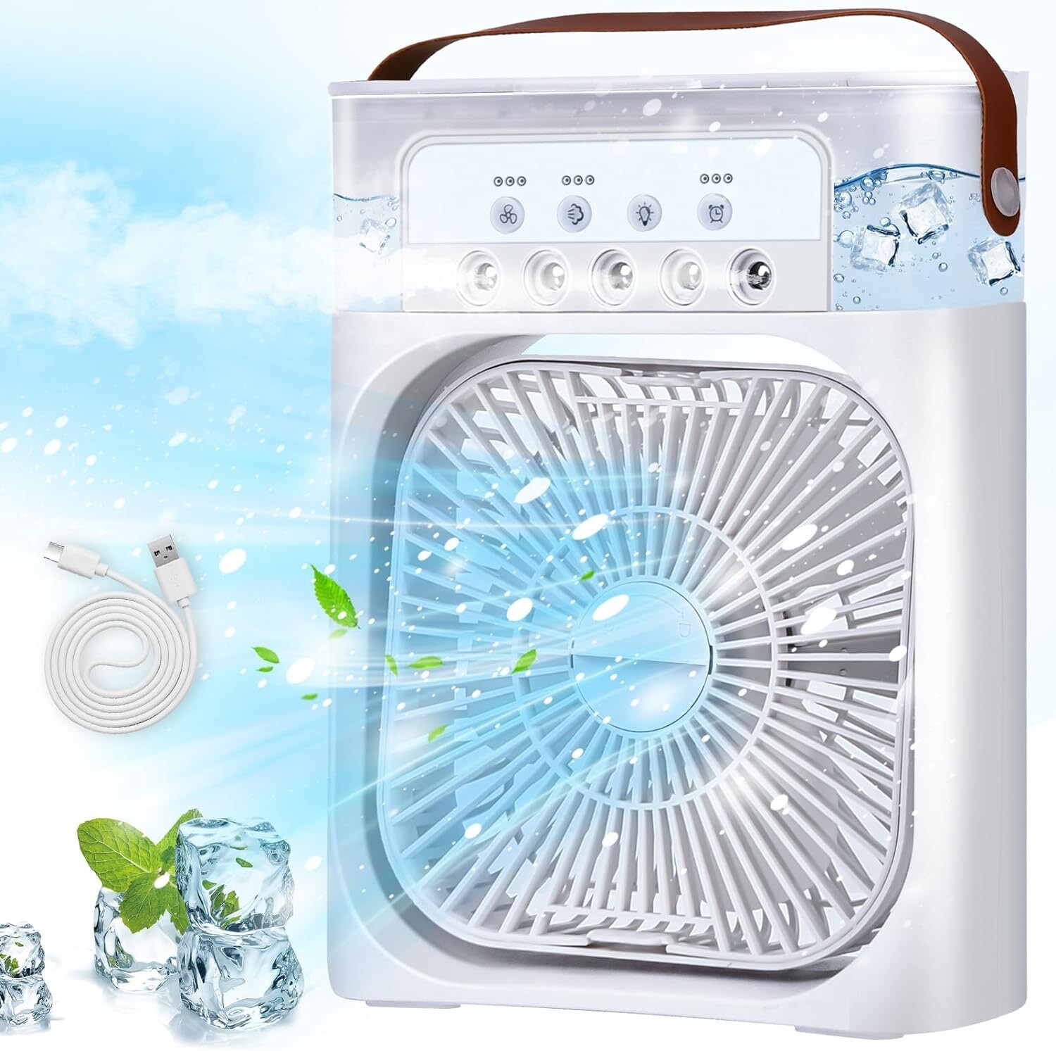 Climatiseur portable USB avec anse pour des nuits fraîches en camping et chambre