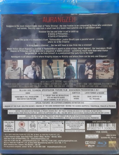 Aurangzeb - Arjun Kapoor, Rishi Kapoor, Jackie - Bollywood Hindi Movie Bluray - Picture 2 of 2