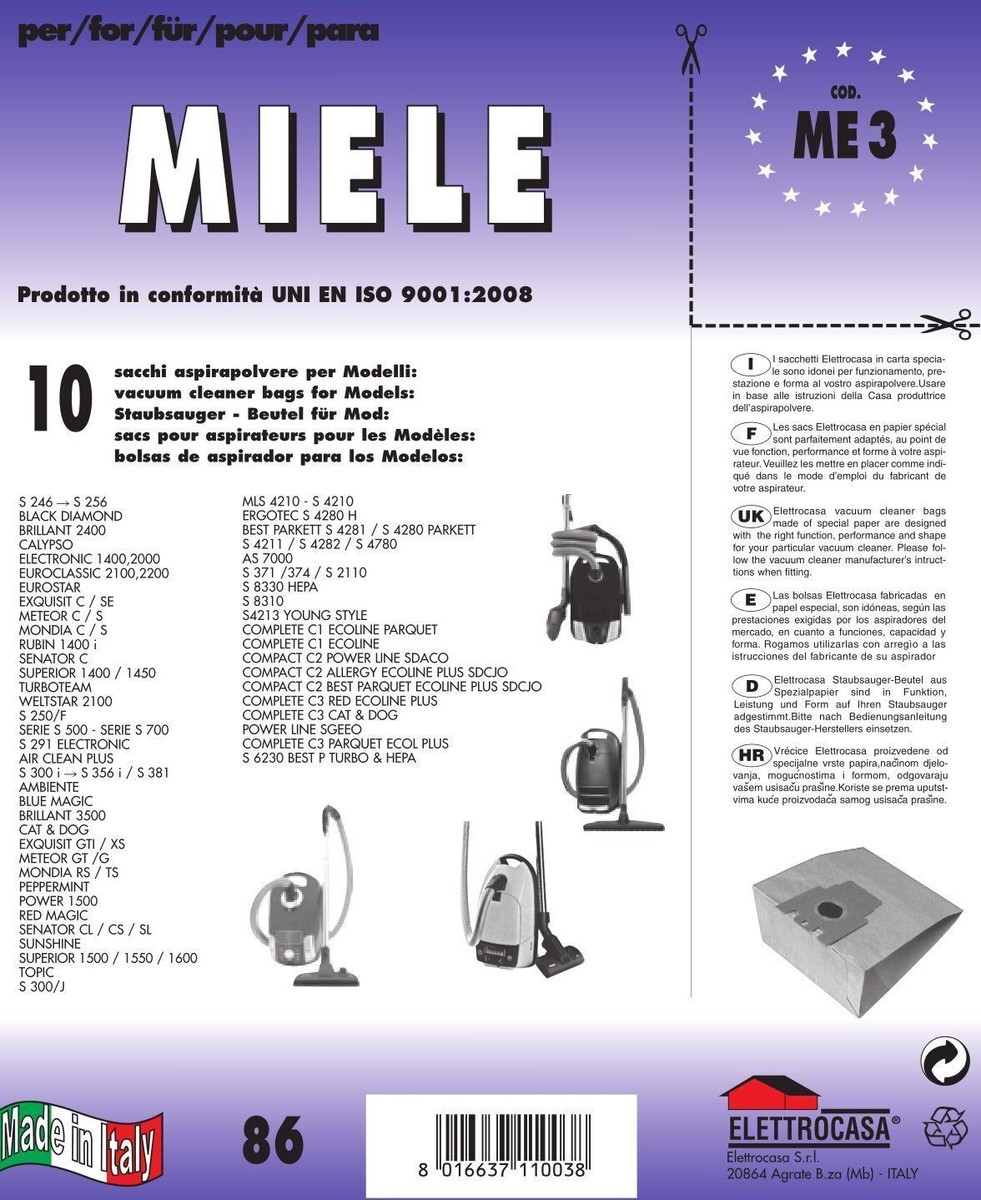 Etana Sacchetti per aspirapolvere compatibili con l'Articolo Miele Select Confort I Select Confort Aspirateur Ivoire 2200 Watt I Select Confort 300-10 Sacchetti raccoglipolvere