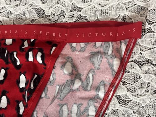 Victoria's Secret Bikini Red Penguin Candy Cane Panties Logo Waist Size Large - Picture 12 of 13