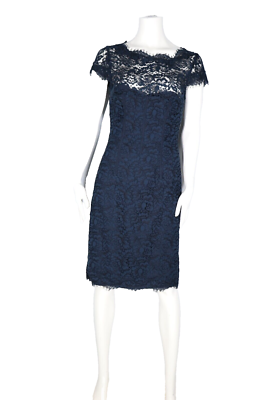 Monique Lhuillier ML Women Size US6 Small Navy Blue Short Knee Length Lace  Dress | eBay