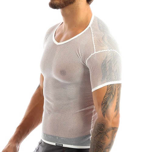 Men's Hollow Out Fishnet Blouse Shirts Crop Tops Casual Sport Muscle T-Shirt Gym - Picture 8 of 53