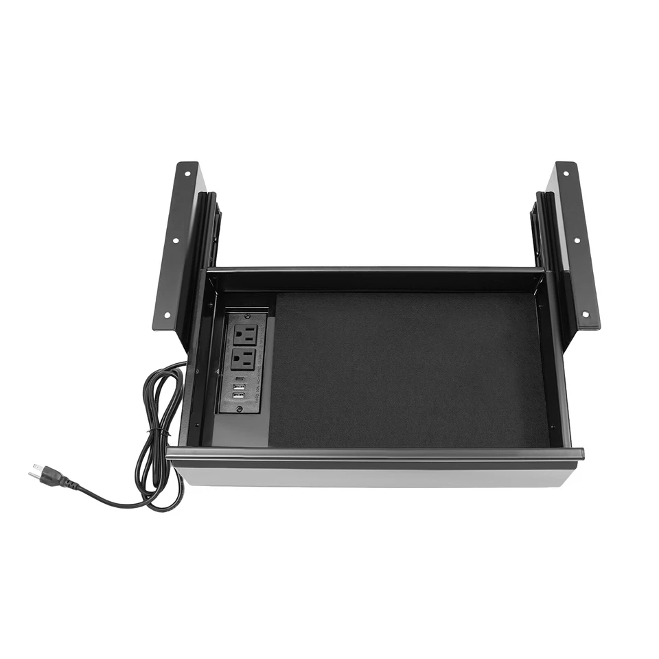 Cajón de almacenamiento extraíble deslizante montado debajo del escritorio con tira de alimentación incorporada Foto 2 de 4