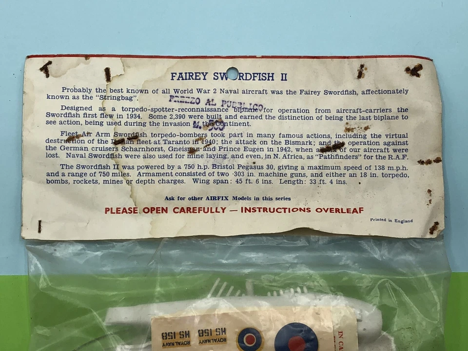 AIRFIX FAREY SWORDFISH SILURO BOMBER 1417 KIT COSTRUZIONE 1958 SERIE 1/72 2 - Immagine 4 di 4