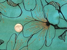 Andover Fabrics, Turquoise & Metallic Floral Print, 42" X 2 Yds, Cotton