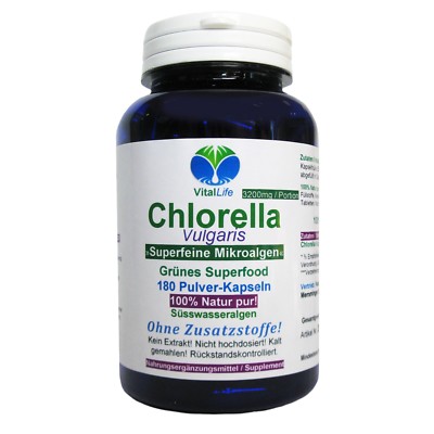 Chlorella 180 Pulver Kapseln Algen Superfood Chlorophyll Protein Ohne Zusätze