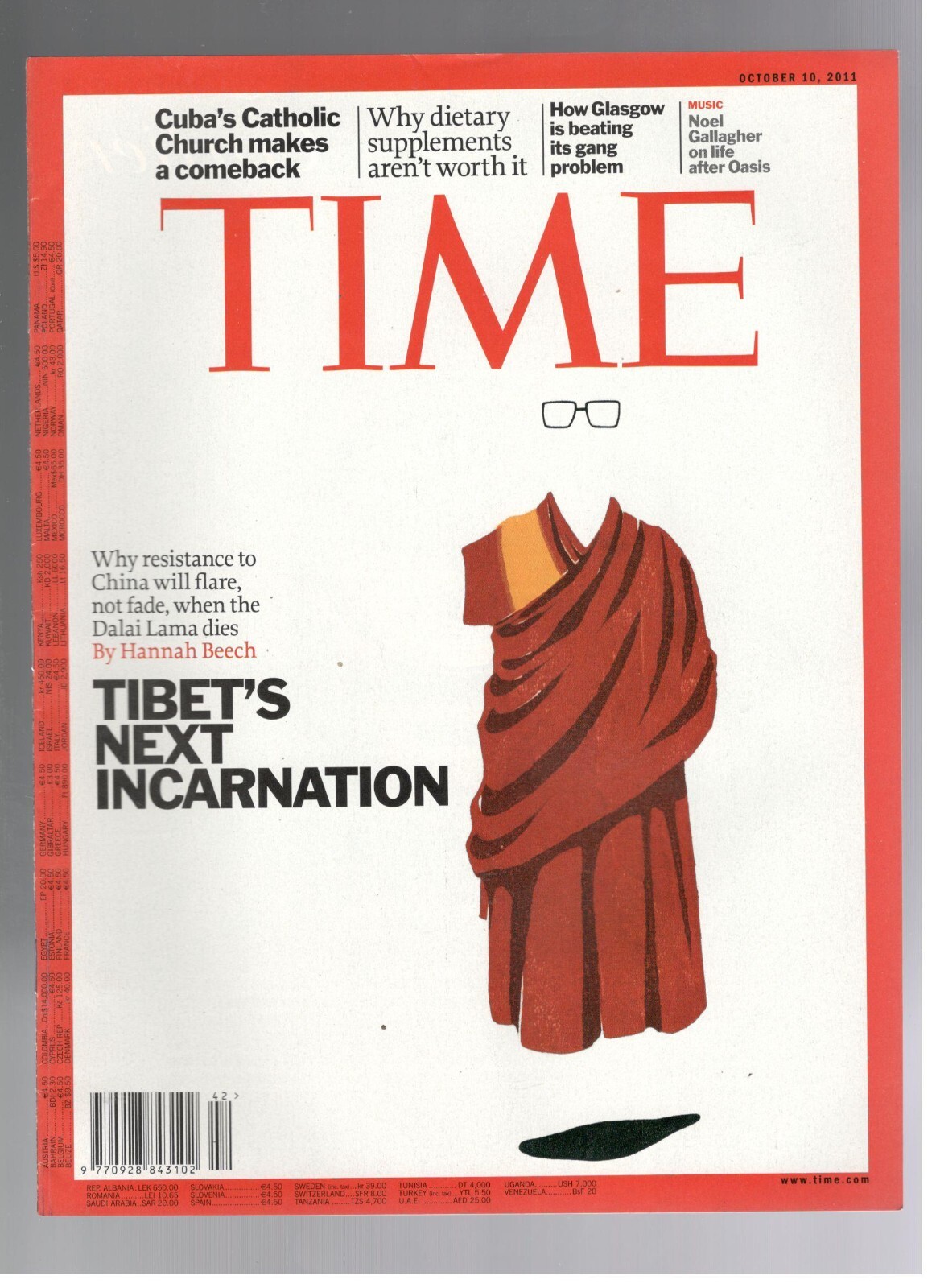 Tibet Next Incarnation Time Magazine October 10, 2011 Noel Gallagher Oasis