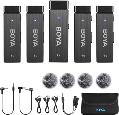 BOYA By-W4 2.4G kabelloses Lavalier Mikrofonsystem mit 4 Sendern und 1 RX