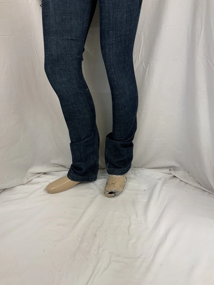 Pantalones de mezclilla antiguos talla 29 azul lavado oscuro calce ajustado algodón poliéster YGI V1-561 Foto 4 de 4