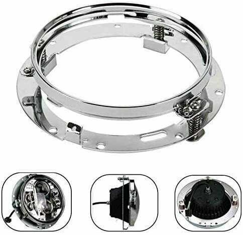 7" inch Chrome LED Headlight Mount Ring Bracket Adapter for Harley Jeep Wrangler - Foto 1 di 12