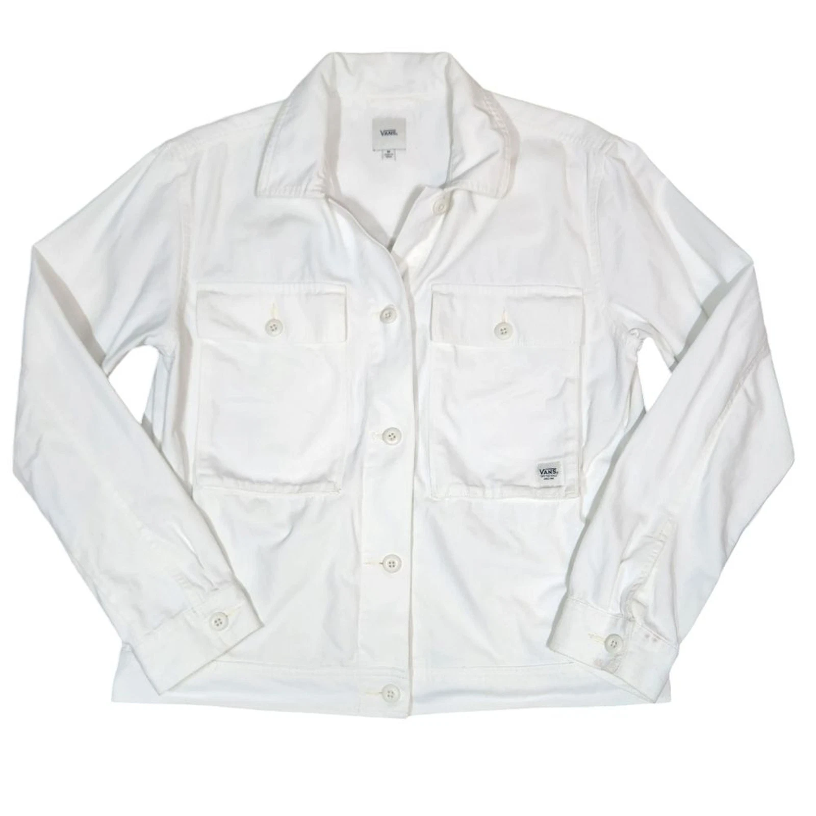 OFF WHITE Vans Clark Giacca Tela Cotone Bianco Marshmallow Cargo Utility Logo Oversize M