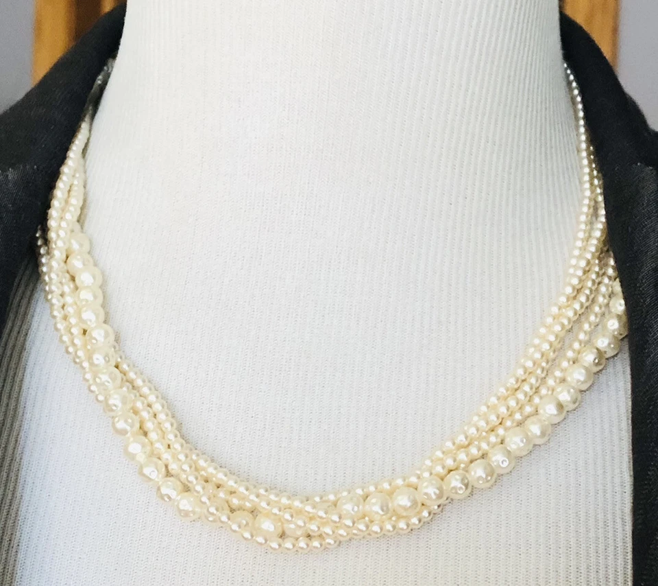 "Collar de perlas de imitación de varias hebras 18"" cuentas abolladas lisas" Foto 3 de 4