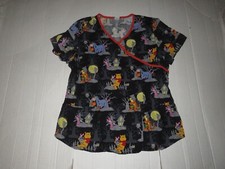 Disney Winnie The Pooh Halloween Women's Scrub Top Sz L Medical Nurse Eeyore