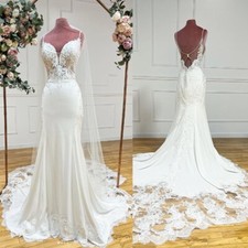 Bohemian Mermaid Satin Wedding Dresses with Court Train Lace Bridal Gowns