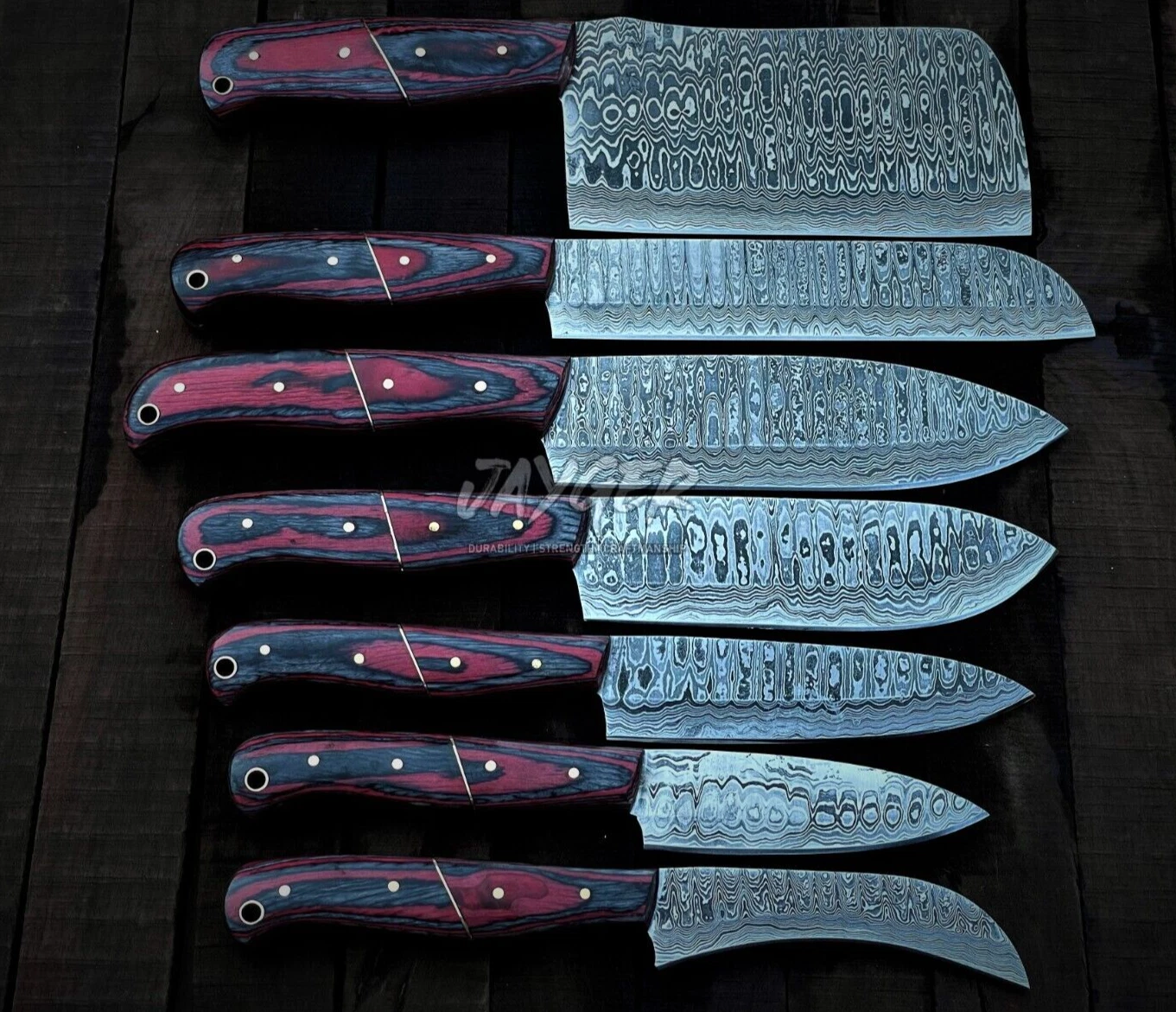 Handmade Chef Knife Set of 7 | Leather Carry Case | Damascus Steel blades | wood
Opens in a new wind