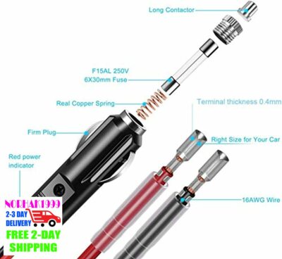 12v cigarette lighter plug 10 amp Car Replacement 12V Cigarette Lighter Male Plug with Leads, 10Amp Fuse LED  Light