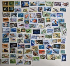 Fish & Sea Life Stamps Collection - 100 to 1000 Different Stamps 