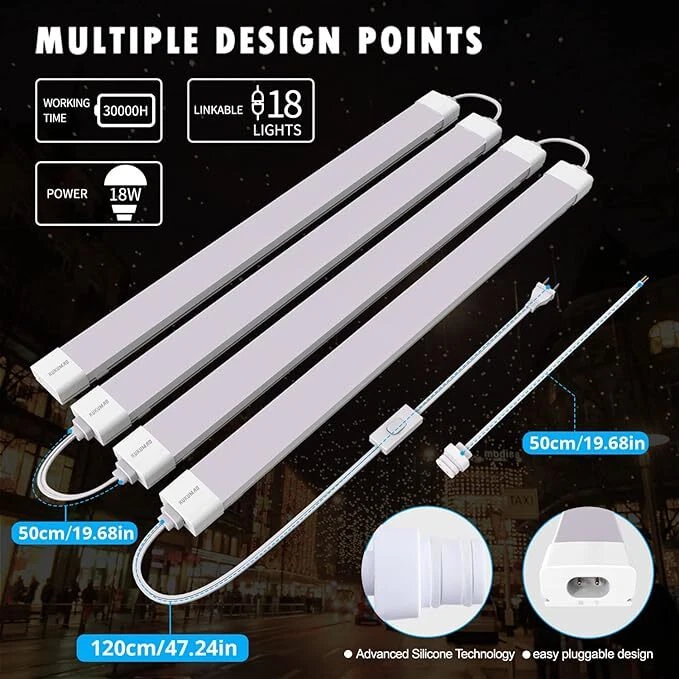 Lot of 2 Kukumao 5000K LED Ceiling Light Fixture 2Ft w Plug Tube Light White New