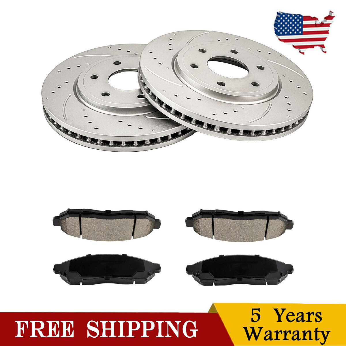11.25 Inch Drilled Slotted Brake Rotors Rear Drilled Brake Rotors &amp; Pads Kit For Nissan Xterra, Frontier, Suzuki Equator Brake Pads Nissan