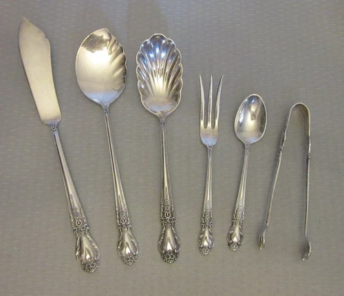 International Sterling Silver BROCADE Hostess Table Serving Set 6P tongs 143g