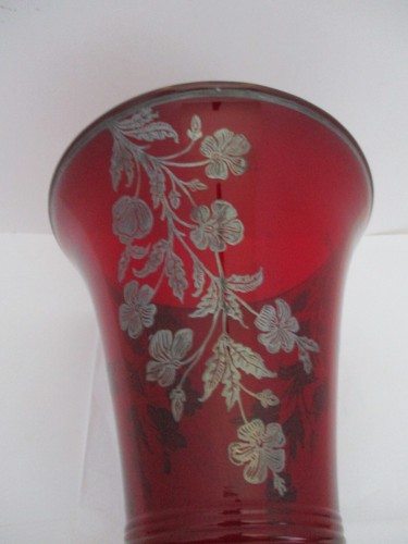 Vintage neue Martinsville Red Radiance ausgestellte Vase mit Silberüberfang - Bild 8 von 13