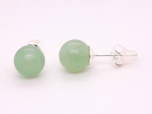 Argento Sterling Verde Naturale Avventurina Orecchini a Perno Palla Alta Qualità - Foto 2 di 3