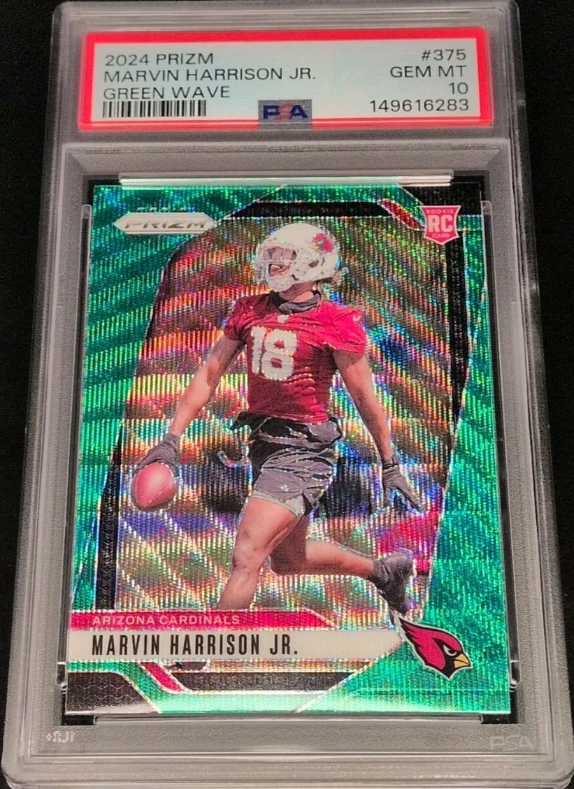 2024 Prizm Rookie Marvin Harrison Jr #375 Green Wave Prizm (RC) PSA 10 CARDINALS