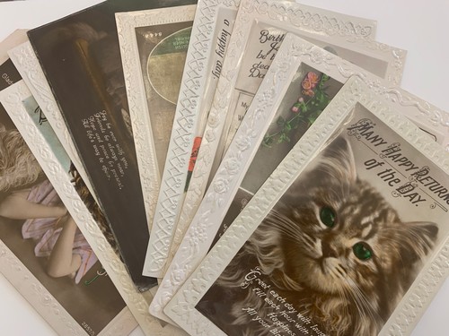 9 Geburtstagsgrüße Vintage Postkarten - 20er & 30er alle süßen Katzen / Hunde / Haustiere