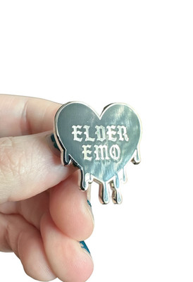 Elder Emo Enamel Pin Dripping Heart Gothic Lettering 2000s Scene Nostaligia