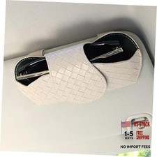 Sunglasses Holder for Car Visor Leather Glasses Case with Clips for 09 Beige