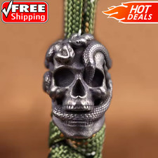 Double Snake Skull Head Brass Knife Bead EDC Paracord Lanyard DIY Charm Pendant