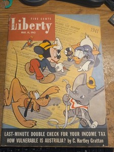 MARCH 1942 LIBERTY MAGAZINE WITH GREAT DISNEY COVER  Mickey Mouse Donald Duck