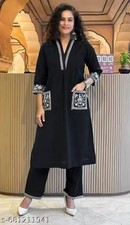 Indian Readymad Party Festive Wedding Cotton Kurta Kurti Pant Set for Women's Gi