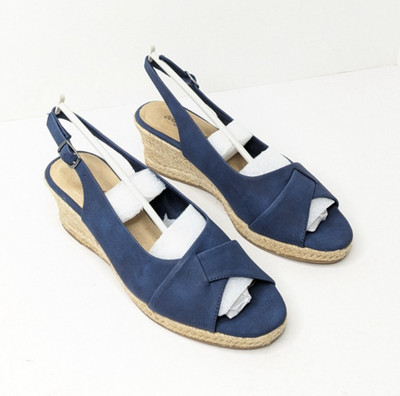 Easy Street Devlin Slingback Wedge Heels, Navy, Women's 6.5 Narrow