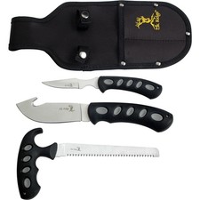 - Outdoors 3-PC Hunting Knife Set - Satin Finish Stainless Steel Blades, Blac...